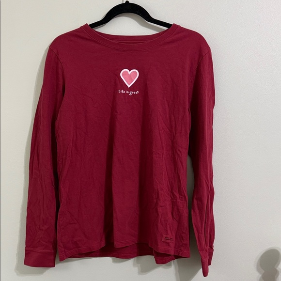 Life Is Good Tops - Red Long Sleeve Shirt with Heart Design